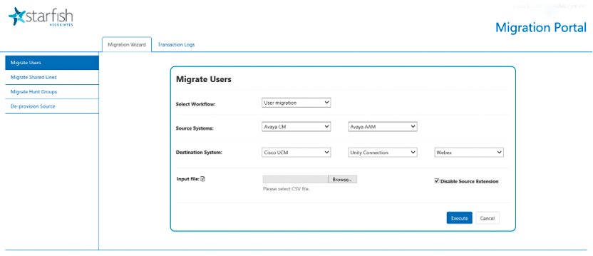 (image) Starfish Migration Solution Portal makes it easy to migrate users, shared lines, or hunt groups and then automatically deprovision resources on the source system