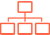 Orange line icon of a flow chart
